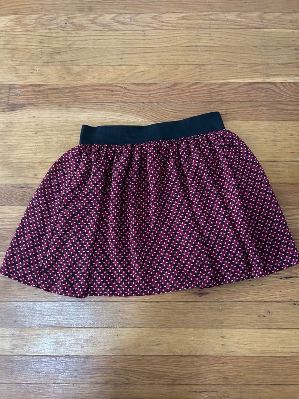 Forever 21 || Burgundy Patterned Skater Skirt with Black Waistband